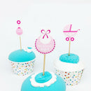 36pcs Cute It's a Girl Boy Baby Carriage Bib Rattle Cake Toppers Photo Props