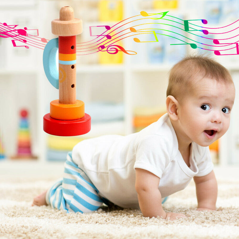 Baby Wooden Vertical Whistle Trumpet Toys Kids Portable Montessori Instrument