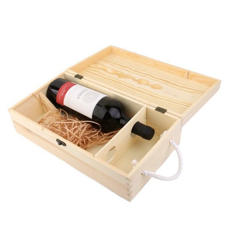 Double Carrier Wooden Box for Wine Bottle Gift Decoration W5O3