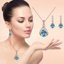 Water Drop Earrings Crystal Pendant Necklace Set Women Wedding Jewelry Gift