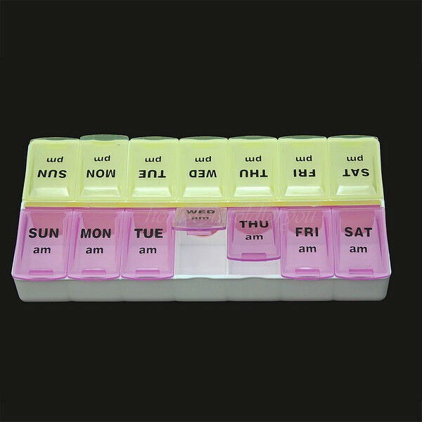 High Quality Light Yellow+Light Purple 14 Slots 7 Day Tablet Pill Storage Box