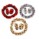 3Pcs /Set Red Leopard Fluff Plush Steering Wheel Cover Winter Car Accessory FT
