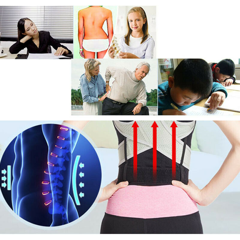 Back Brace Support Posture Corrector Back Corset Spine Lumbar Shoulder Brac P8U4