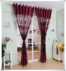 Window Floral Leaf Voile Jacquard Drape Curtain Sheer Valance Dark Purple
