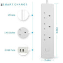 Smart Home Wifi Timer Extension 3 Uk Plug Power Strip 2usb Fast Charge Indi
