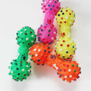 Dotted Dumbbell Shaped Dog Toys Squeeze Squeaky Faux Bone Pet Chew Toys  Z