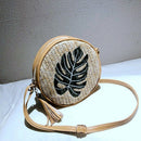 Round Women Straw Bags Leaves Rattan Woven Beach Shoulder Bags Ladies Cossb