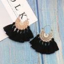 Boho Tassel Dangle Earrings Women Ethnic Fringe Ear Drop Jewelry (Black) A