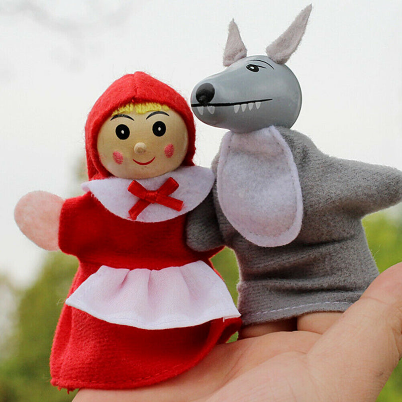 4pcs Little Red Riding Hood Wooden Headed Finger Puppets Fairy Tale Story