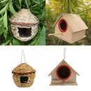 1pcs Natural Wooden Bird Feeding House, Bird Nesting Box + 1pc Hand Woven Bird