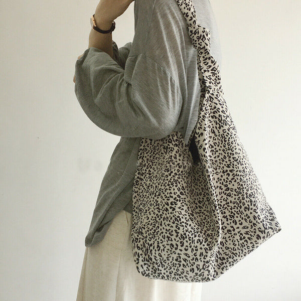 Fashion Cotton Shoulder Tote Bag Female Leopard Pattern Travel Top-handle Clutch