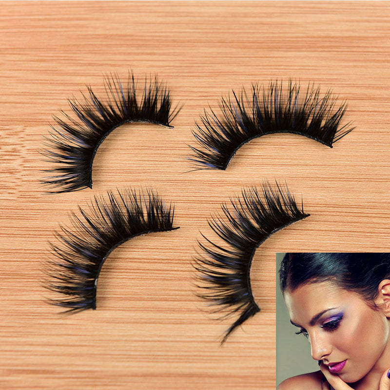 5 Pairs Blue+Black Long Thick Cross False Eyelashes Handmade eye lashes make Bj