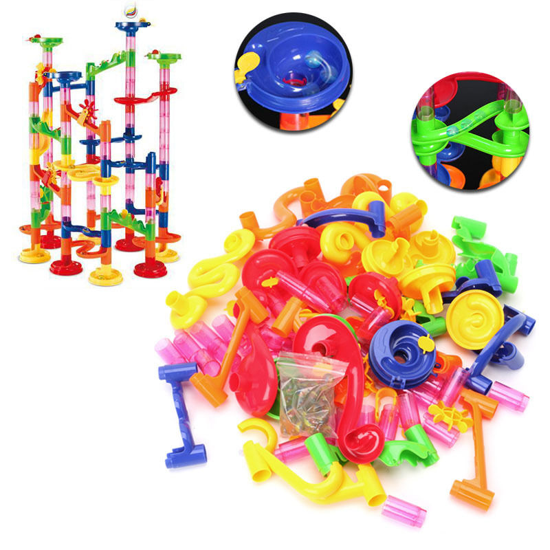 105Pcs Race Game Run Plastic Maze Balls Track House Building Block Toys Set