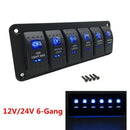 Waterproof 6 Gang 2LED Light Rocker Switch Panel Circuit Breaker 12V boat m
