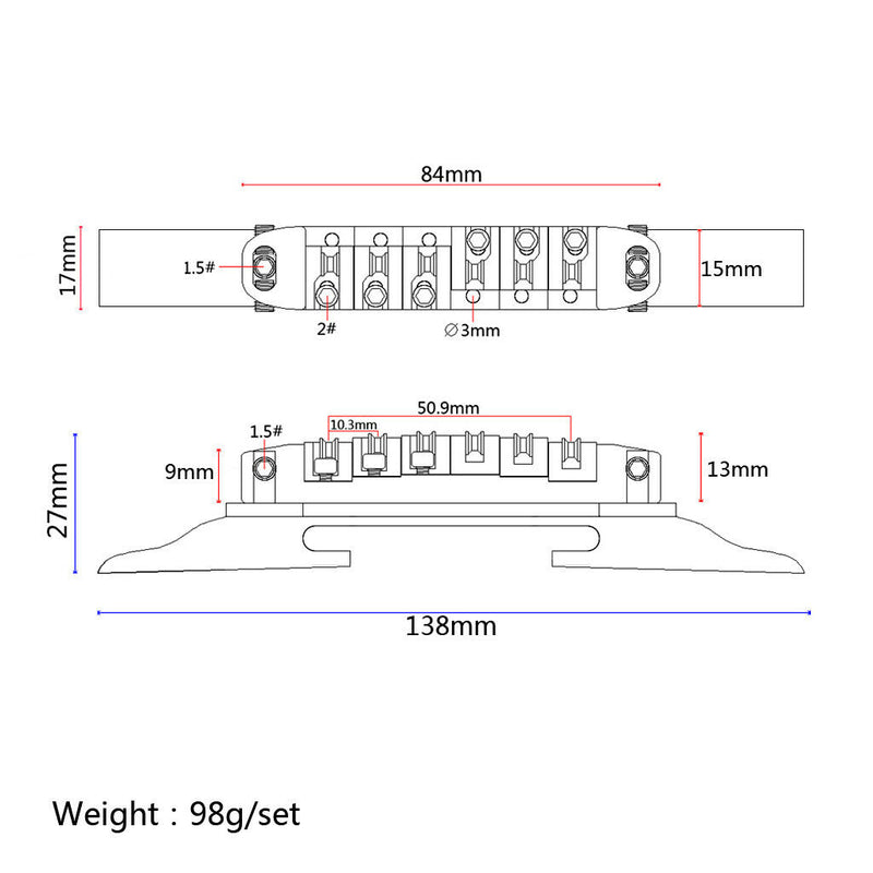1 Set Rosewood 6 Strings Jazz Guitar Bridge with Roller Saddle Musical