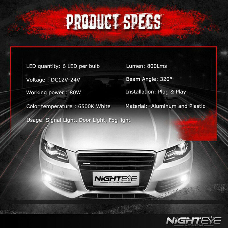 Nighteye H11 H8 H9 160W LED Fog Light Bulb Car Driving Lamp DRL 6500K HID White-