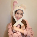 Children Kids Girls Earmuff Scarf Hat Cute Inflatable Novelty Rabbit Ear Cap