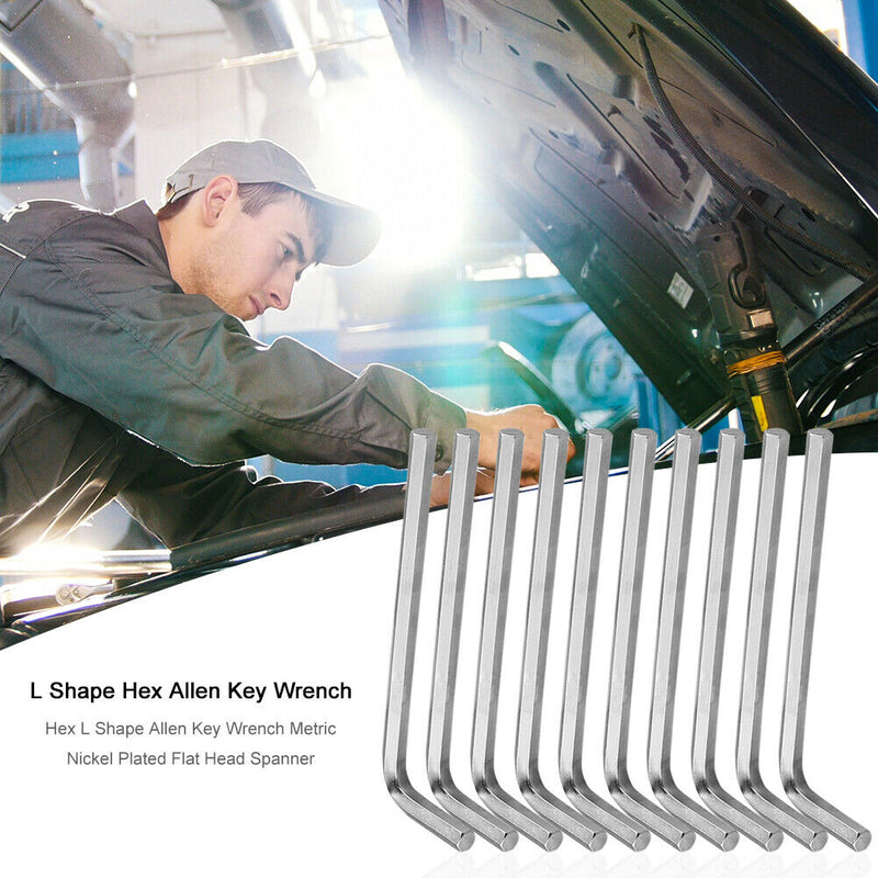 Hex L Shape Allen Key Wrench Metric Nickel Plated Flat Head Spanner (10pcs)