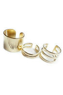 Women's 3Pcs Over The Midfinger Above The Knuckle Open Ring Golden