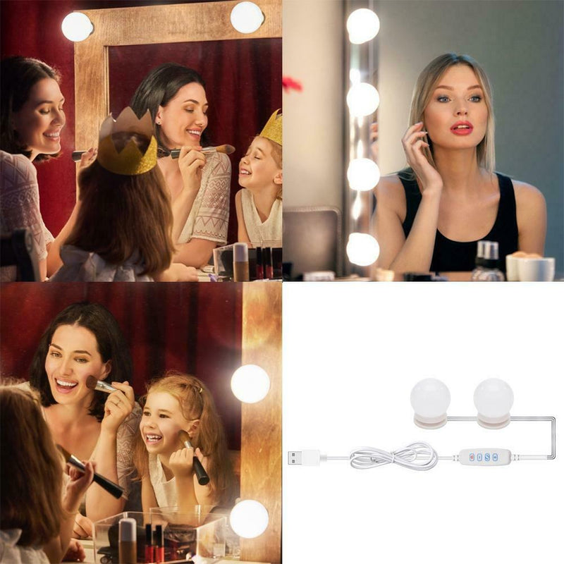 2pcs LED Makeup Mirror Light Bulb Kit Dimmable USB Hollywood Vanity Lights A
