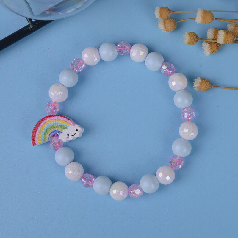1 Set/3Pcs Cartoon rainbow wood beads girls jewelry set kids children bracel Bj