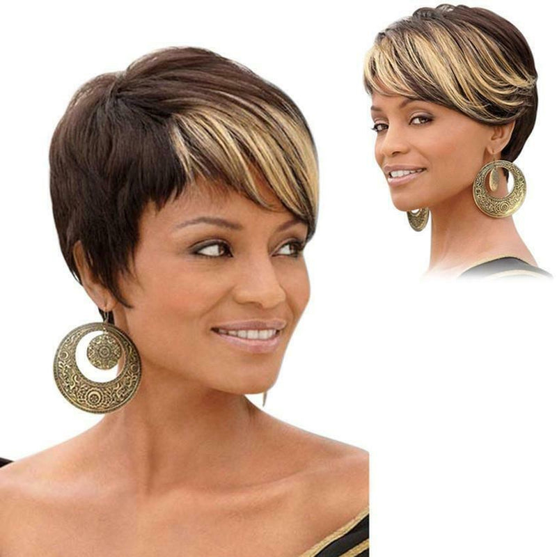 Brazilian Women Synthetic Mixed Blonde Short Curly Wavy Wig Full Hair Wigs +Net