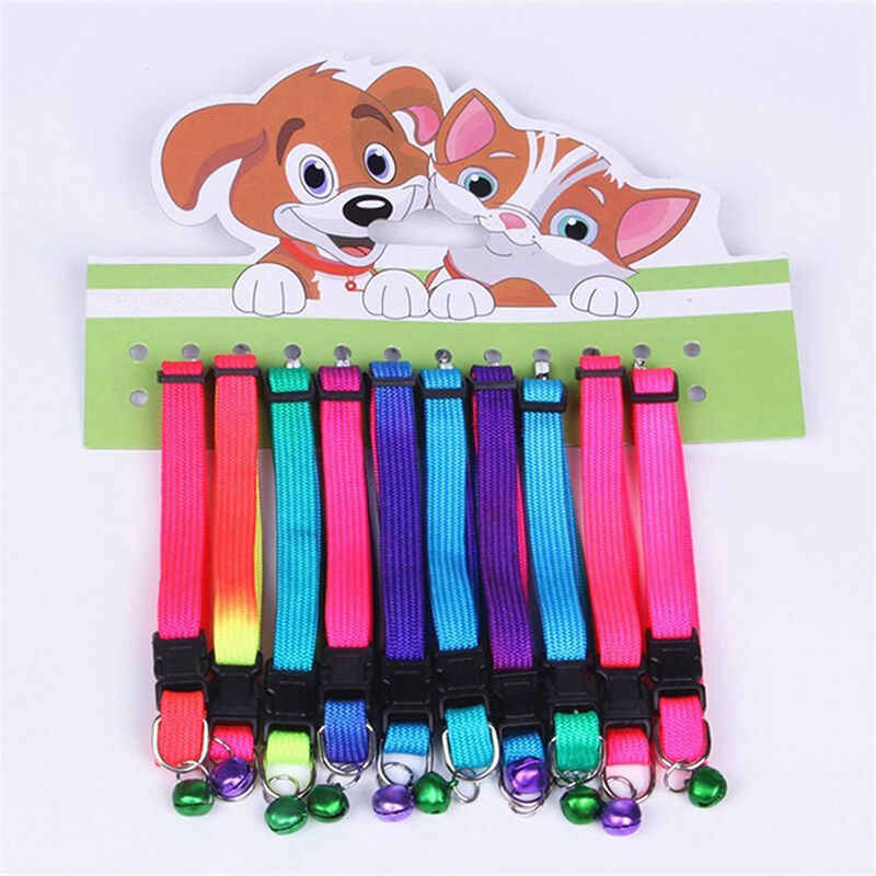 Rainbow Color Adjustable 24 34 cm Collar with Small Bell Pet Cat Dog Puppy-M