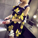 Fashion Floral Print Dress Women Summer Square Collar Ruffle Loose Dresses A