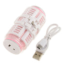 USB Pink Rech argeable Double-deck Roller Hair Curler Clip Home Salon Clamp Pink