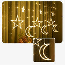 LED Twinkle Moon Star Window Curtain Fairy Lights Display Warm White Romantic