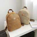 Straw Women'S Backpack Shoulder School Crown Decorative Backpack Straw Knit