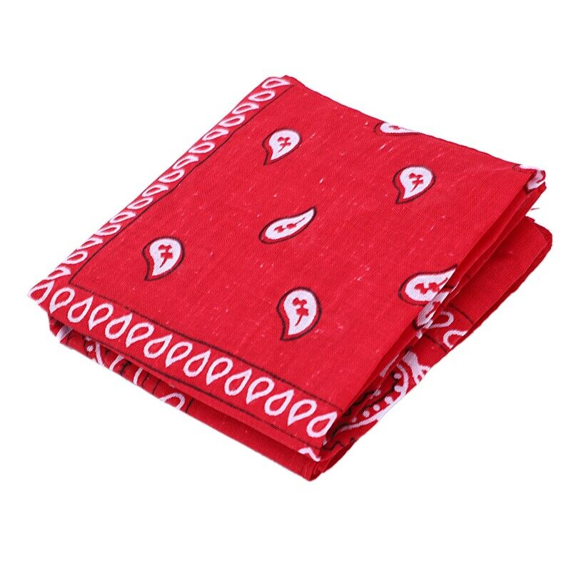 Red bandana scarf with square black white paisley pattern on both sides (Re T5Y2