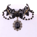 Lolita Gothic Black Rose Flower Lace Choker Collar Necklace Beads Chain OHK