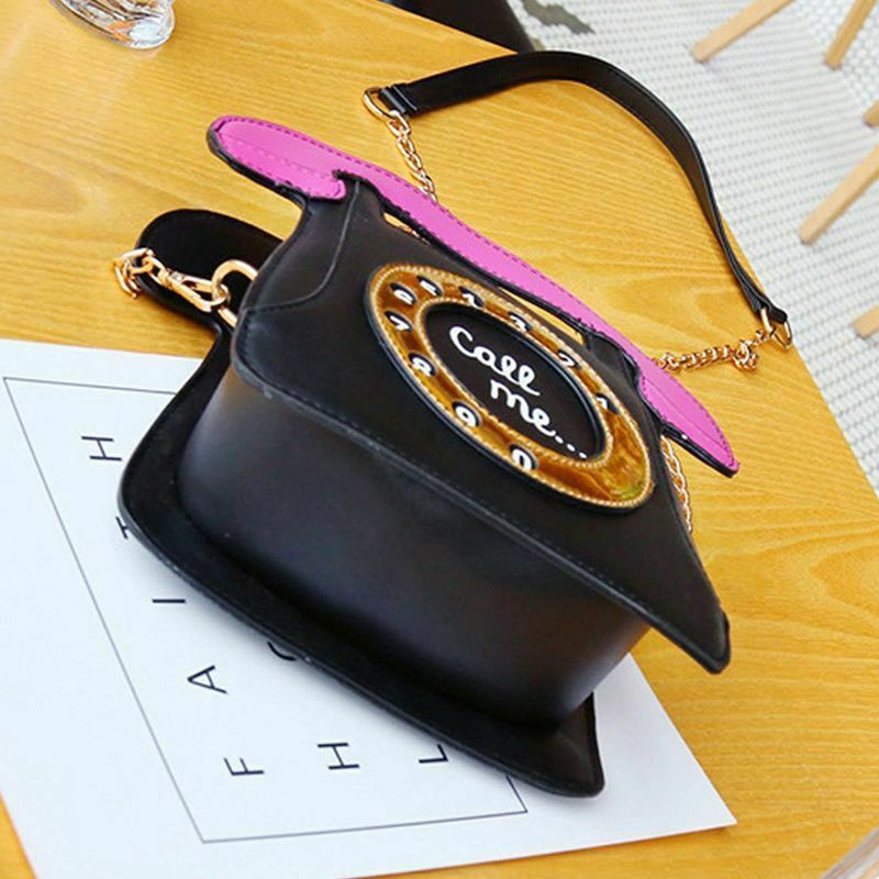 Telephone Shaped Women Retro Cross Body Bag PU Leather Clutch Purse Chain B M8L5