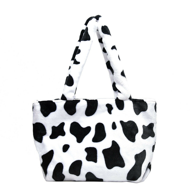 Fashion Cow Print Shoulder Bag Women Plush Totes Large Capacity Handbag (A)