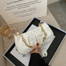 Solid Pleated Women Shoulder Bag PU Clear Chain Crossbody Handbag (White)