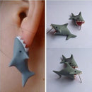 New Handmade Polymer Clay Cute Cartoon Shark Earrings Stud DIY Women Jewelry TE