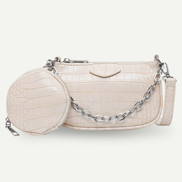 Alligator Leather Handbag Purse Women Sling Crossbody Shoulder Bag (Beige) A#S