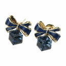 Bowknot Cubic Diamonds Cube Crystal Anti Allergic Ear Stud (Light Blue) A