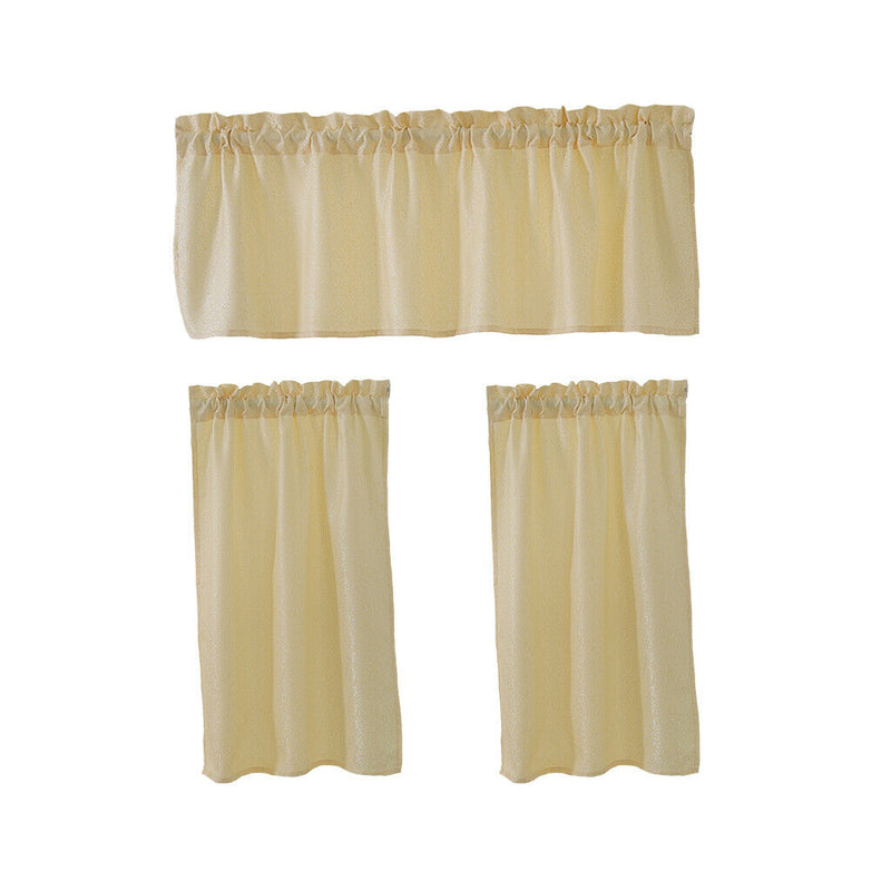 1 Set Beige Rod Pocket Short Tier Curtains Panels Half Drapes for Bathroom
