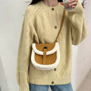 Fashion Shoulder Saddle Bag Women Splicing Fleece PU Messenger Tote (Brown)