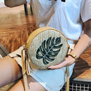Round Women Straw Bags Leaves Rattan Woven Beach Shoulder Bags Ladies Cossb