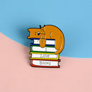 Enamel Cartoon Cat Book Brooch Pins Decoration Bag Clothes Corsage Badge Jewe JR