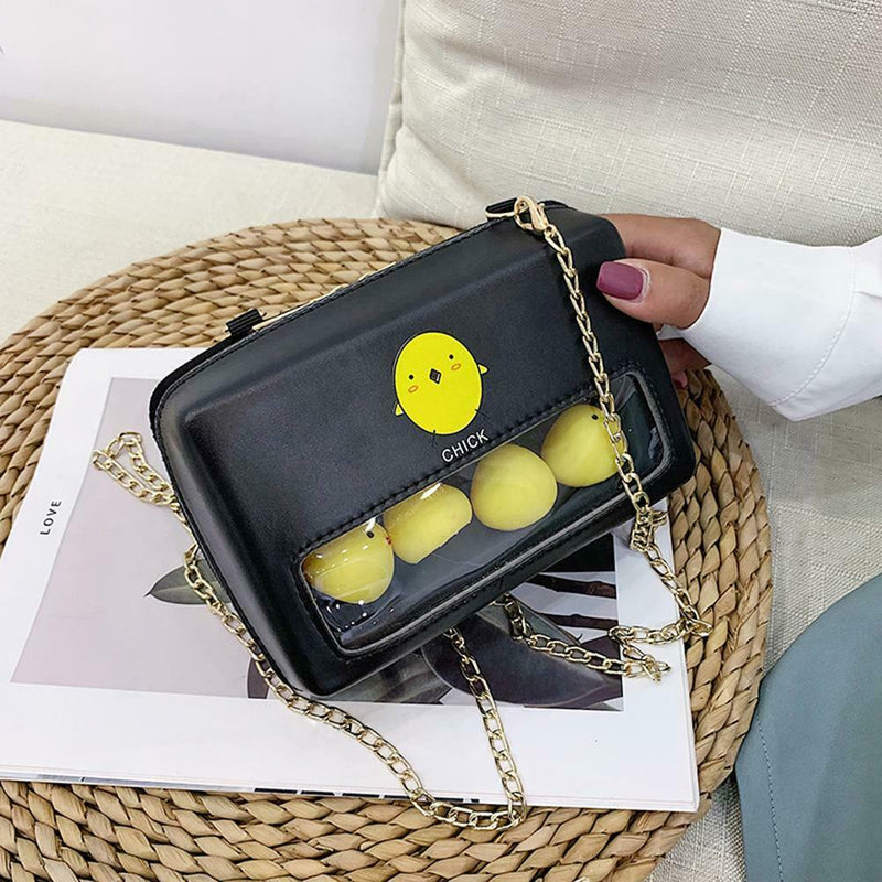 Chick Print Decor Bag Women Square Leather Shoulder Messenger Chain Bags