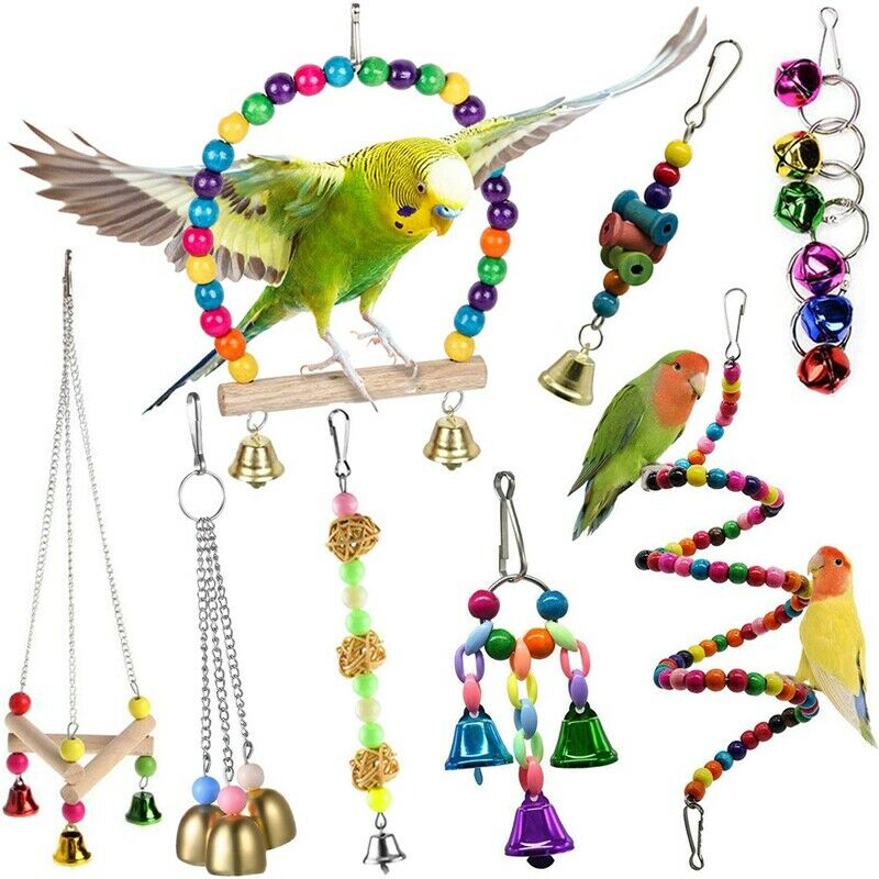 Parrot Bird Toys Pet Bird Cage Hanging Bell, Colorful Chowing Hanging Swing