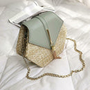Hex-shape Straw+PU Shoulder Handbags Beach Women Top-handle Bags (Green) A