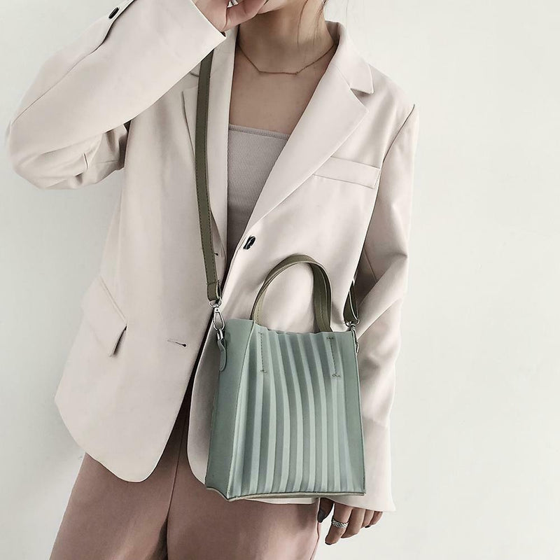 Stripe Messenger PU Leather Crossbody Handbags Women Shoulder Bags (Green) A
