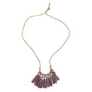 Round Fringed Tassel Pendant Long Leather Rope Chain Necklace for Women Swe