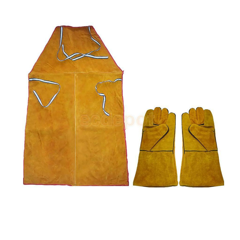 Welder Apron Heat Insulation Cowhide Leather +1 Pair Yellow Welding Gloves