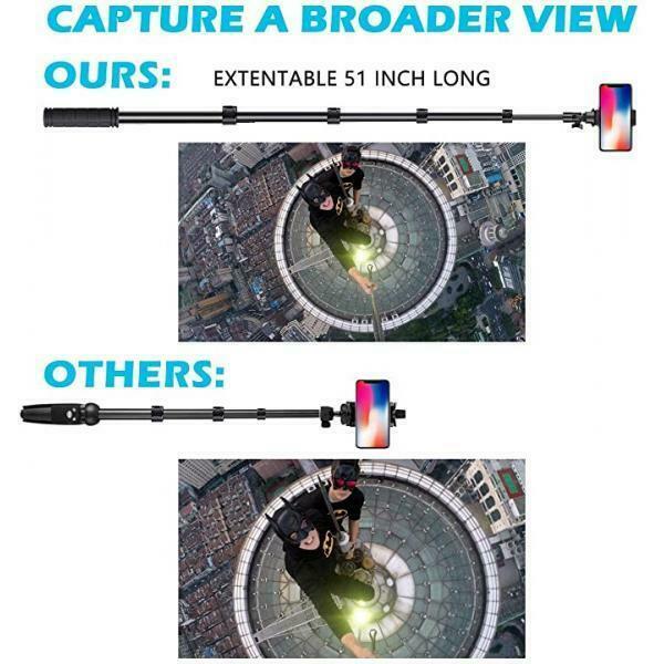 17.5" - 51" Selfie Stick Tripod Extendable w/ Bluetooth Remote Lightweight